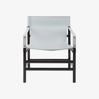 Olivia's Olivia's Knox Accent Chair in Black Teak Wood Grey & Plain Leather