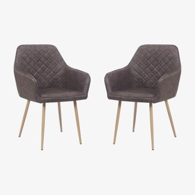 Out & Out Original Erika - Vintage Brown Leather Look Chair - Wood Effect Legs - Set of 2