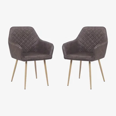 Out & Out Original Erika - Vintage Brown Leather Look Chair - Wood Effect Legs - Set of 2