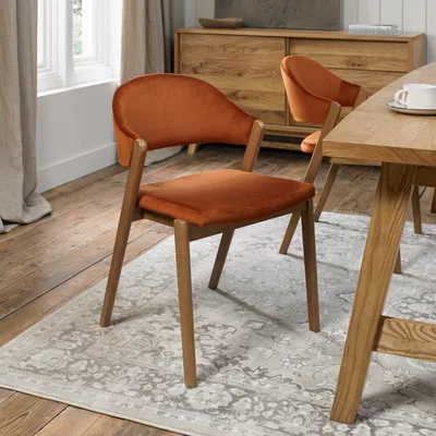 Downtown Brandon Rustic Oak Upholstered Chair Pair - Rust Velvet In Red/Oak