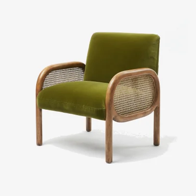 Oliver Bonas Loha Green Velvet & Rattan Armchair