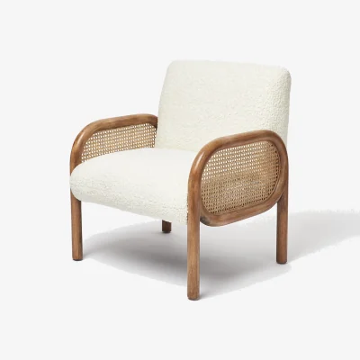 Oliver Bonas Loha Faux Sheepskin Boucle & Rattan Armchair
