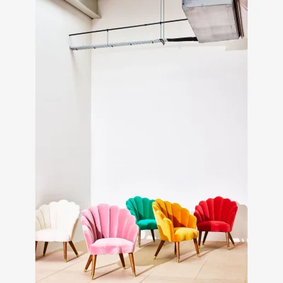 Oliver Bonas Flora Scalloped Coral Orange Velvet Armchair