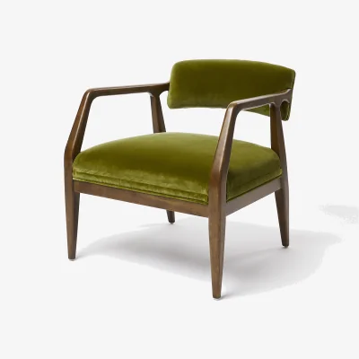 Oliver Bonas Payen Green Velvet & Rubberwood Accent Chair