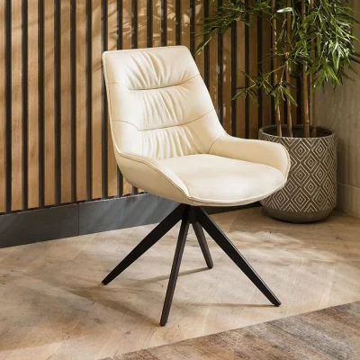 Quatropi Set of 2 Modern Leather Dining Chairs Cream Swivel Kitchen Chairs