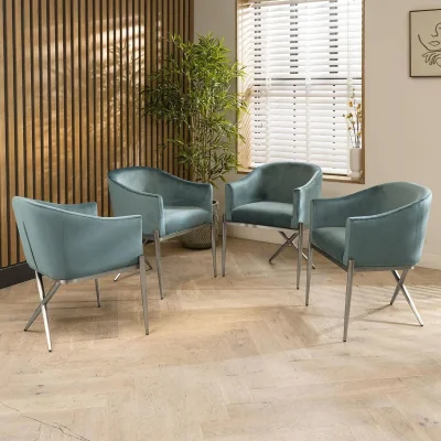 Quatropi ExDisplay 4 Zoe Velvet Carver Dining Chairs Teal & Silver