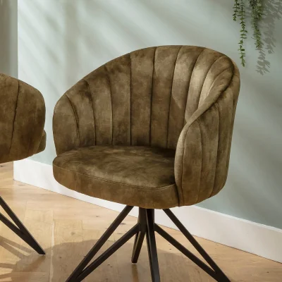 Quatropi Modern Kitchen Swivel Dining Chair with Arms Green Velvet
