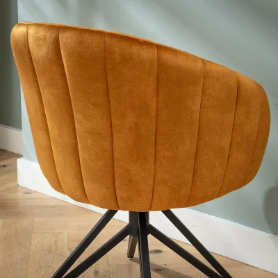 Quatropi Modern Kitchen Swivel Dining Chair with Arms Saffron Yellow Velvet