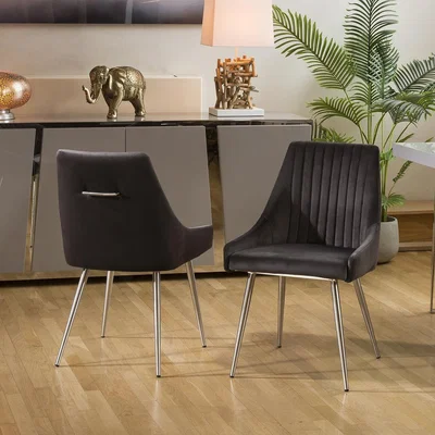 Quatropi SET of 4 ExDisplay Charcoal Dining Chairs with Handle, Brushed Stainless Legs