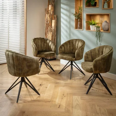 Quatropi Set of 4 Modern Kitchen Swivel Dining Chairs with Arms Green Velvet