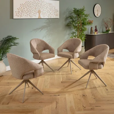 Quatropi Set of 4 Contemporary Swivel Kitchen Dining Room Chairs Taupe Beige Fabric
