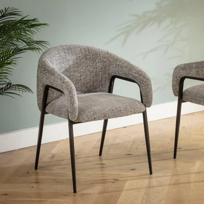 Quatropi Contemporary Carver Kitchen Dining Room Chair with Arms Light Grey Fabric