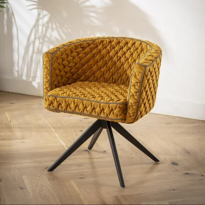 Quatropi Unique Swivel Velvet Kitchen Dining Room Chair Mustard Yellow Carver Style
