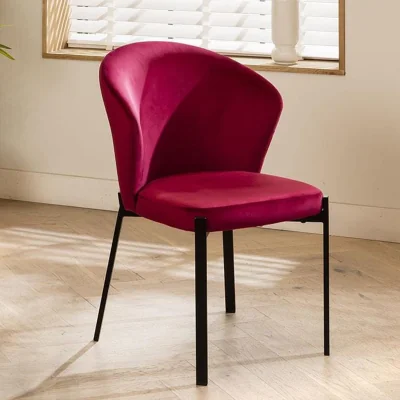Quatropi Contemporary Velvet Dining Chair Berry Red Fabric Black Legs