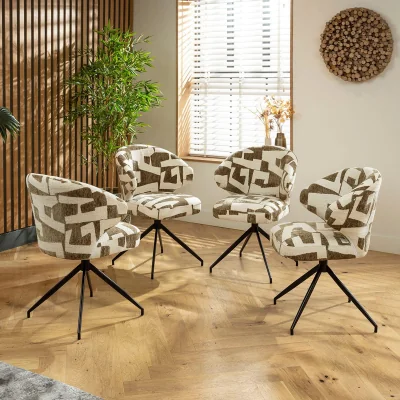 Quatropi Set of 4 Modern Kitchen Swivel Dining Room Chairs White Olive Green Fabric