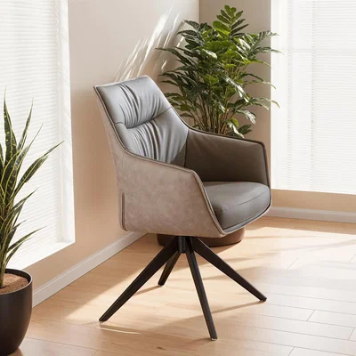 Quatropi Luxury Swivel Carver Faux Leather Dining Room Chair with Arms Grey