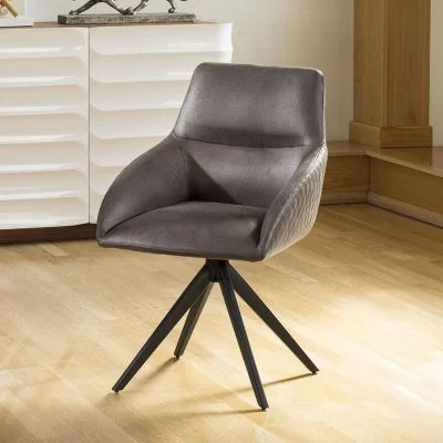 Quatropi Modern Rotating Swivel Dining Room Chair Grey Brown Leather-Look Fabric