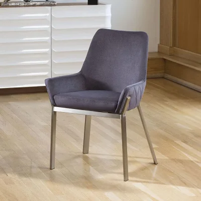 Quatropi Set of 2 Modern Carver Dining Chairs with Arms Metal Dark Grey Fabric