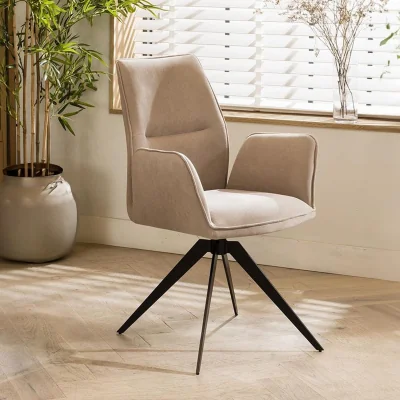 Quatropi Set of 2 Modern Dining Chairs with Arms Carver Swivel Base Mink Velvet