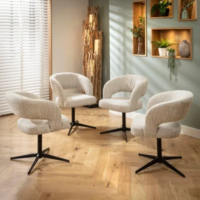 Quatropi Set of 4 Modern Scandi Swivel Kitchen Dining Chairs Natural Grey Fabric