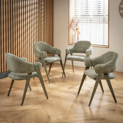 Quatropi Set of 4 Freya Ultra-Modern Kitchen Dining Room Chairs with Arms Green