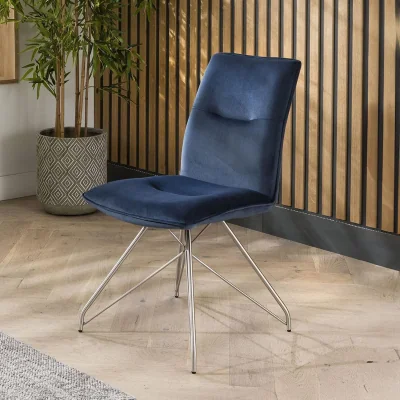 Quatropi Modern Industrial Navy Blue Velvet Fabric Kitchen Dining Room Chair Metal Legs
