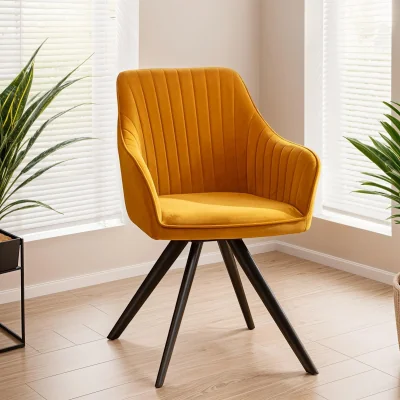 Quatropi Modern Swivel Velvet Kitchen Dining Room Chair with Arms Mustard Yellow