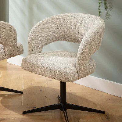 Quatropi Modern Scandi Swivel Kitchen Dining Chair Natural Grey Fabric