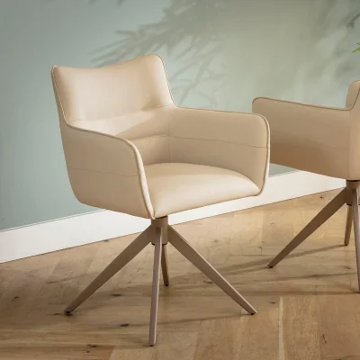 Quatropi Modern Faux Leather Swivel Dining Chair with Arms Beige Leatherette