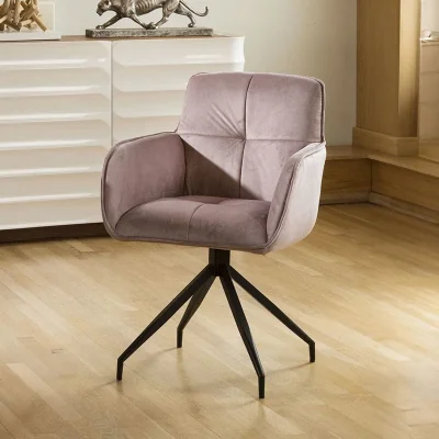 Quatropi Modern Swivel Velvet Carver Dining Room Chair with Arms Dusty Pink