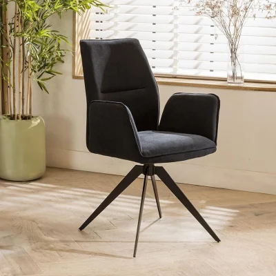 Quatropi Nova Carver Swivel Dining Chair with Arms Black Velvet