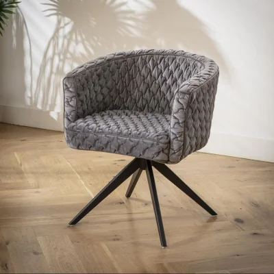Quatropi Unique Kitchen Swivel Velvet Dining Room Chair Dark Grey Carver Style