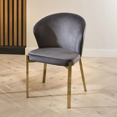 Quatropi Zoe Velvet Dining Chair Grey & Gold