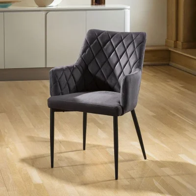 Quatropi Set of 2 Carver Dining Chairs with Arms Charcoal Grey Quilted Fabric