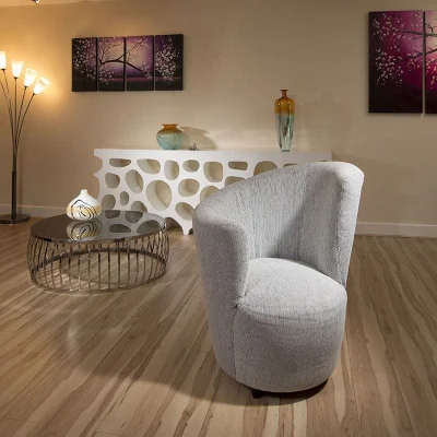 Quatropi ExDisplay Modern Curved Stone Grey Fabric Armchair/Armchairs/Tub Chair/Chairs