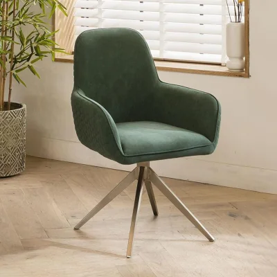 Quatropi Green Velvet Kitchen Carver Dining Room Chair with Arms Green Fabric