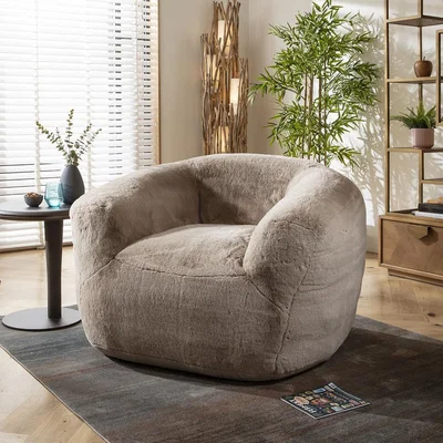 Quatropi Barney Faux Fur Armchair Accent Chair Beige 84x80cm