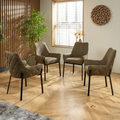 Quatropi Set of 4 Modern Kitchen Carver Dining Chairs with Arms Green Fabric