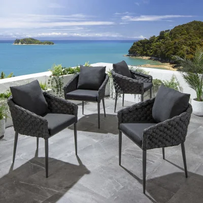 Quatropi Set of 4 Luxury Outdoor Patio Garden Dining Chairs Cushion Rope Grey