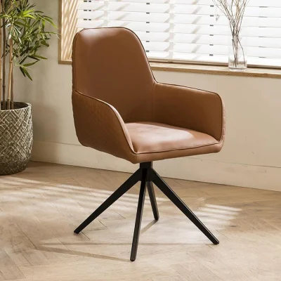 Quatropi Faux Leather Kitchen Carver Swivel Dining Room Chair with Arms Tan
