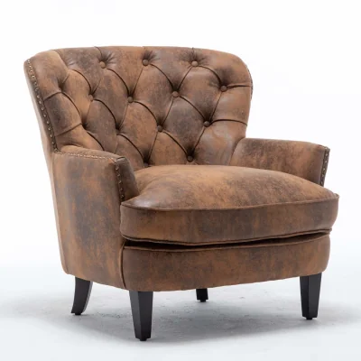 The Range Faux Leather Suede Brown Buttoned Ava Accent Chair - Brown