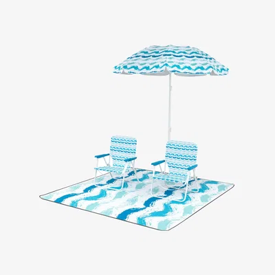 The Range 4 Piece Beach Parasol Chair Mat Set - Blue