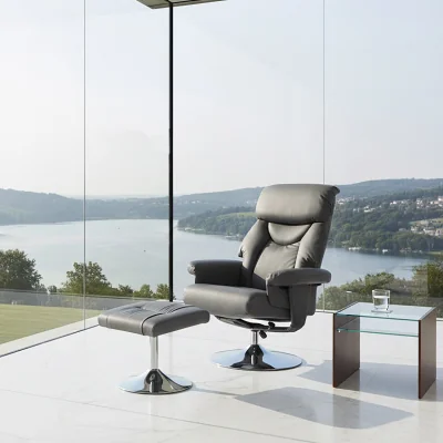 The Range Denton Grey Leather Effect Reclining Chair And Footstool - Grey