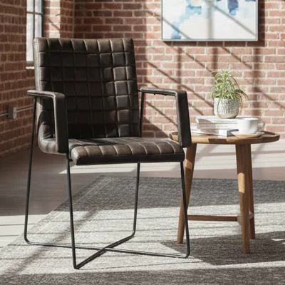 The Range Buffalo Iron And Grey Leather Weave Chair - Grey