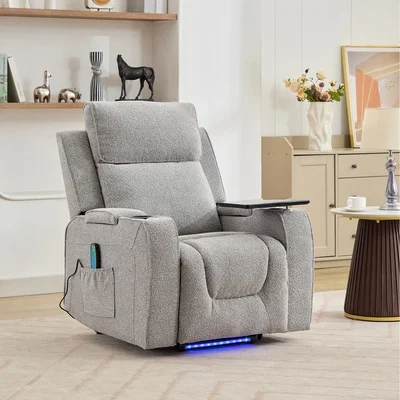 The Range Cowley Electric Riser Recliner Chair with Massage and Heat, Drink Cooler, Table - Light Grey
