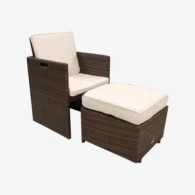 The Range CANNES Mocha Brown Cube Chair with Folding Back and Footstool incl. cushions - Brown