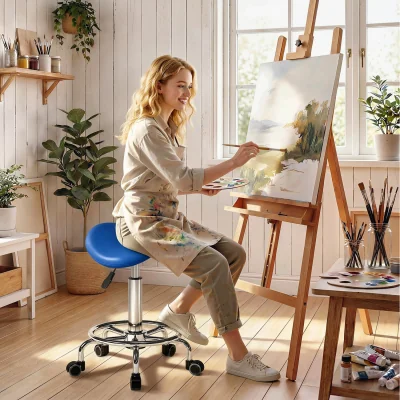 The Range HOMCOM Rolling Saddle Stool, Adjustable Salon Chair - Blue
