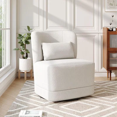 The Range Teddy Bear Faux Fur Swivel Chair with Small Cushion - White