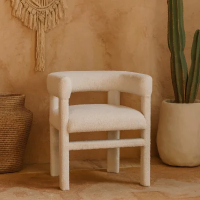 The Range Sarlat White Bouclé Accent Chair - Mango Wood Frame - White