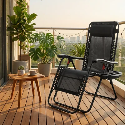 The Range Zero Gravity Chairs, Foldable with Adjustable Headrest, Black - Black